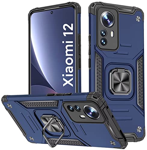 KANSi Hülle für Xiaomi 12 / Xiaomi 12X, Silikon TPU Hart PC Handy Hüllen 360 Grad Drehbar Ringhalter Bumper Stoßdämpfung Schutzhülle - Blau von KANSi