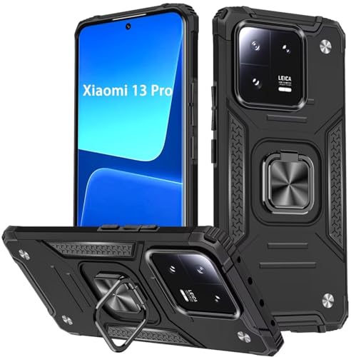 KANSi Hülle für Xiaomi 13 Pro, Silikon TPU Hart PC Handy Hüllen 360 Grad Drehbar Ringhalter Bumper Stoßdämpfung Schutzhülle - Schwarz von KANSi