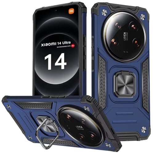 KANSi Hülle für Xiaomi 14 Ultra, Silikon TPU Hart PC Handy Hüllen 360 Grad Drehbar Ringhalter Bumper Stoßdämpfung Schutzhülle - Blau von KANSi