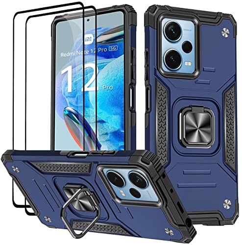 KANSi Hülle für Xiaomi Redmi Note 12 Pro 5G / Poco X5 Pro 5G, Schutzfolie [2 Stück] Silikon TPU Hart PC Handy Hüllen 360 Grad Drehbar Ringhalter Bumper Stoßdämpfung Schutzhülle - Blau von KANSi