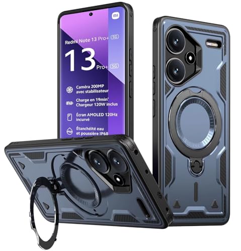 KANSi Hülle für Xiaomi Redmi Note 13 Pro Plus 5G / Note 13 Pro+ 5G, Militär Handyhülle Ständer Stoßfest Gehäuse mit Metallring Ringhalterung - Panzerhülle Blau von KANSi