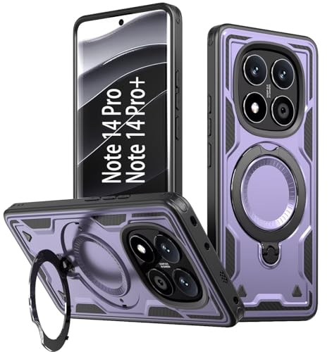 KANSi Hülle für Xiaomi Redmi Note 14 Pro/Redmi Note 14 Pro+ (Plus) / Poco X7 5G, Militär Handyhülle Ständer Stoßfest Gehäuse mit Metallring Ringhalterung - Panzerhülle Violett von KANSi