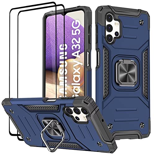 KANSi Hülle kompatibel für Samsung Galaxy A32 5G, Schutzfolie [2 Stück] Silikon TPU Hart PC Handy Hüllen 360 Grad Drehbar Ringhalter Bumper Stoßdämpfung Schutzhülle für Samsung A32 5G - Blau von KANSi