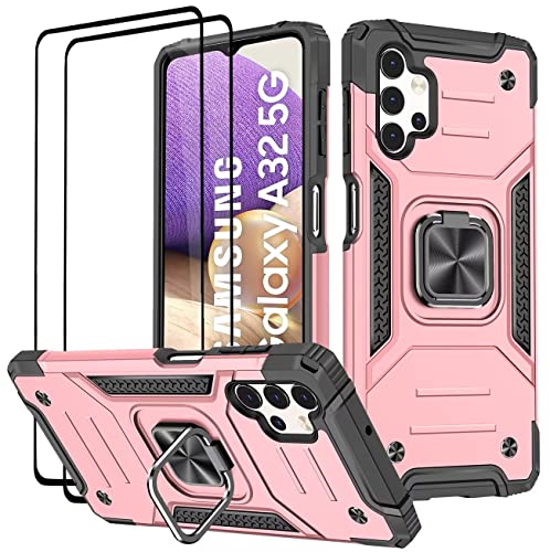 KANSi Hülle kompatibel für Samsung Galaxy A32 5G, Schutzfolie [2 Stück] Silikon TPU Hart PC Handy Hüllen 360 Grad Drehbar Ringhalter Bumper Stoßdämpfung Schutzhülle für Samsung A32 5G - Rosé Gold von KANSi