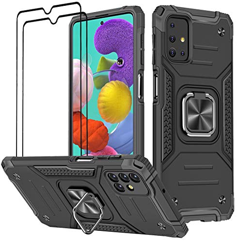 KANSi Hülle kompatibel für Samsung Galaxy A51, Schutzfolie [2 Stück] Silikon TPU Hart PC Handy Hüllen 360 Grad Drehbar Ringhalter Bumper Stoßdämpfung Schutzhülle für Samsung Galaxy A51 - Schwarz von KANSi