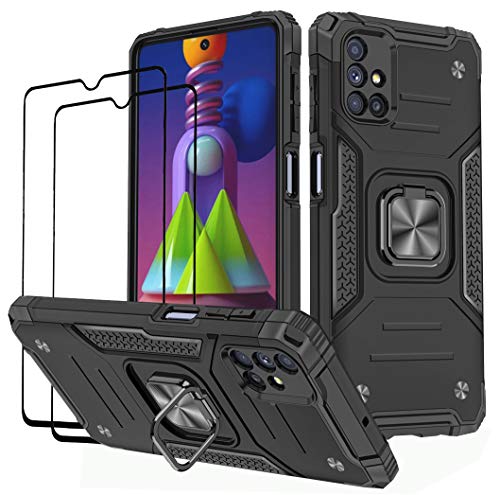 KANSi Hülle kompatibel für Samsung Galaxy M51, Schutzfolie [2 Stück] Silikon TPU Hart PC Handy Hüllen 360 Grad Drehbar Ringhalter Bumper Stoßdämpfung Schutzhülle für Samsung Galaxy M51 - Schwarz von KANSi