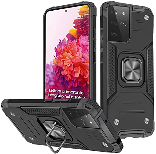 KANSi Hülle kompatibel für Samsung Galaxy S21 Ultra 5G, Silikon TPU Hart PC Handy Hüllen 360 Grad Drehbar Ringhalter Bumper Stoßdämpfung Schutzhülle - Schwarz von KANSi