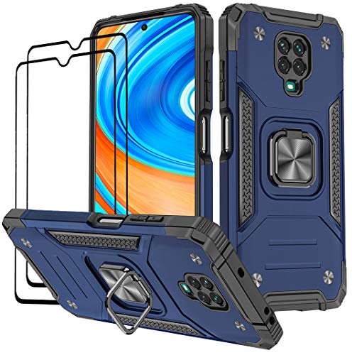 KANSi Hülle kompatibel für Xiaomi Redmi Note 9 Pro/Redmi Note 9S, Schutzfolie [2 Stück] Silikon TPU Hart PC Handy Hüllen 360 Grad Drehbar Ringhalter Bumper Stoßdämpfung Schutzhülle - Blau von KANSi