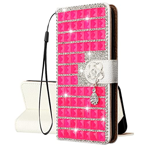 Handyhülle für Xiaomi Redmi Note 12 Pro 5G / Poco X5 Pro Rose Glitzer Diamant Würfel Gelee Hülle PU Leder Flip Brieftasche Case mit Kartenfach Standfunktion Magnetverschluss Tasche Handy Cover von KANTUSIN