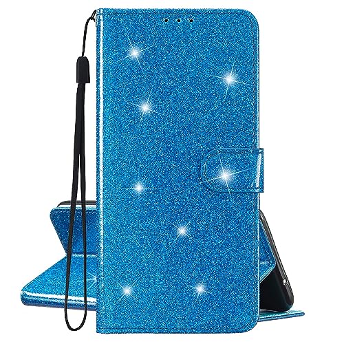 KANTUSIN Handyhülle für Samsung Galaxy A55 Blau Glitzer Hülle PU Leder Flip Brieftasche Case mit Kartenfach Standfunktion Magnetverschluss Tasche Handy Cover von KANTUSIN