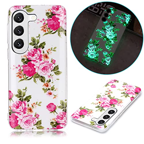 KANTUSIN Handyhülle für Samsung Galaxy S23 Silikon Hülle Leuchtende Weiche Schlank Schutzhülle Ultra Dünn Glänzend Rückseite Anti-Shock Back Cover für Galaxy S23 Rosa Blumen von KANTUSIN