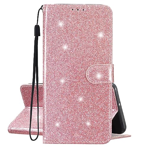 KANTUSIN Handyhülle für Xiaomi 13T / Xiaomi 13T Pro Roségold Glitzer Hülle PU Leder Flip Brieftasche Case mit Kartenfach Standfunktion Magnetverschluss Tasche Handy Cover von KANTUSIN