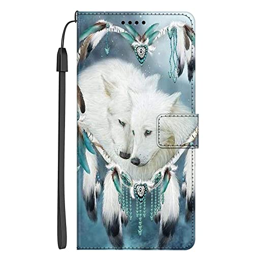 KANTUSIN Hülle für Samsung Galaxy S23 Flip Case PU Leder Handyhülle Brieftasche Ledertasche mit Magnetverschluss Kartensteckplätze Standfunktion für Samsung Galaxy S23 Traumfänger Wolf von KANTUSIN