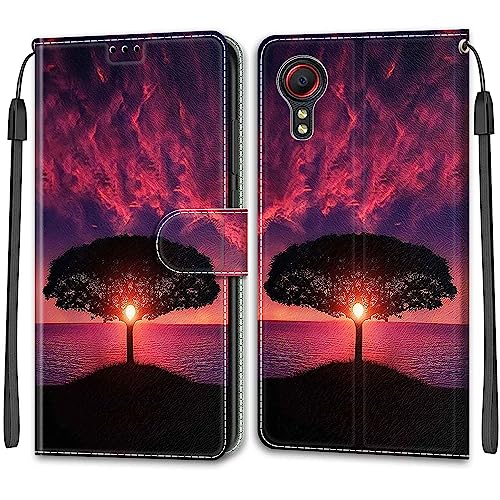 KANTUSIN Hülle für Samsung Galaxy Xcover 5 Flip Case PU Leder Handyhülle Brieftasche Ledertasche mit Magnetverschluss Kartensteckplätze Standfunktion für Galaxy Xcover 5 Mond Katze von KANTUSIN