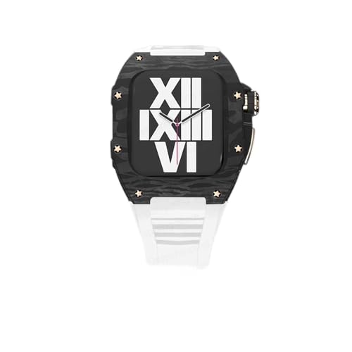 KANUZ Luxuriöses Gehäuse aus Karbonfaser für Apple Watch, 45 mm, Serie 8, 7, 6, Edelstahl, für iWatch Serie 5, 4, SE, 44 mm, DIY-Modifikationsset (Farbe: B, Größe: 44 mm) von KANUZ