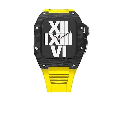 KANUZ Luxuriöses Gehäuse aus Karbonfaser für Apple Watch, 45 mm, Serie 8, 7, 6, Edelstahl, für iWatch Serie 5, 4, SE, 44 mm, DIY-Modifikationsset (Farbe: O, Größe: 44 mm) von KANUZ