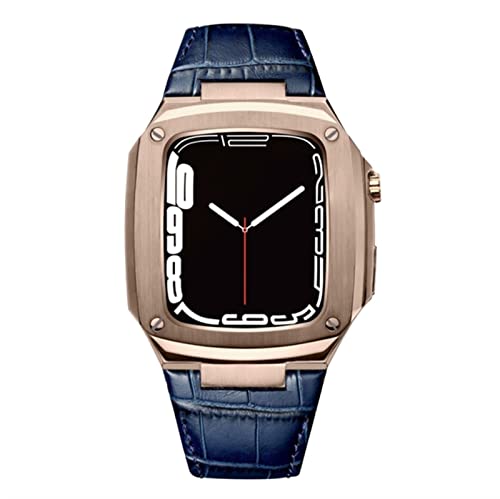 KANUZ Metallgehäuse und Lederarmband für Apple Watch Serie 8, 45 mm, 41 mm, Modifikationsset, luxuriöses Kalbslederband für iWatch SE 7, 6, 5, 4 (Farbe: A, Größe: 40 mm) von KANUZ