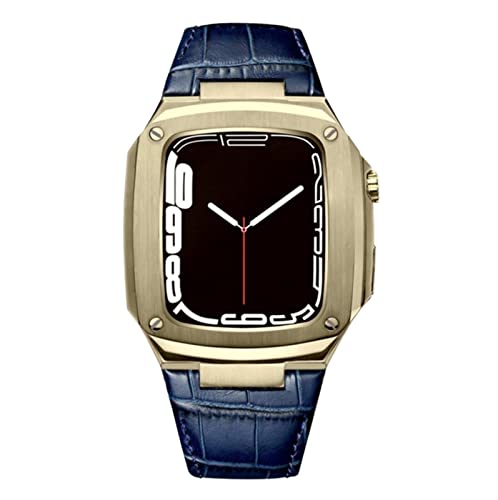 KANUZ Metallgehäuse und Lederarmband für Apple Watch Serie 8, 45 mm, 41 mm, Modifikationsset, luxuriöses Kalbslederband für iWatch SE 7, 6, 5, 4 (Farbe: E, Größe: 40 mm) von KANUZ