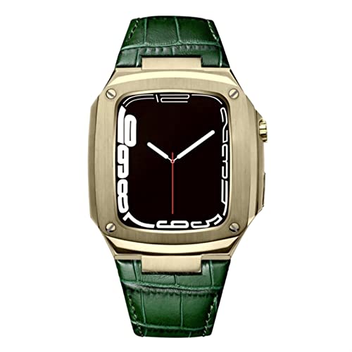 KANUZ Metallgehäuse und Lederarmband für Apple Watch Serie 8, 45 mm, 41 mm, Modifikationsset, luxuriöses Kalbslederband für iWatch SE 7, 6, 5, 4 (Farbe: G, Größe: 40 mm) von KANUZ