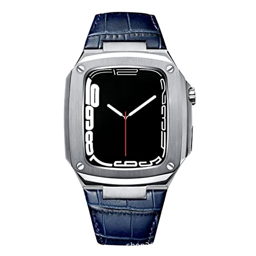 KANUZ Metallgehäuse und Lederarmband für Apple Watch Serie 8, 45 mm, 41 mm, Modifikationsset, luxuriöses Kalbslederband für iWatch SE 7, 6, 5, 4 (Farbe: O, Größe: 40 mm) von KANUZ