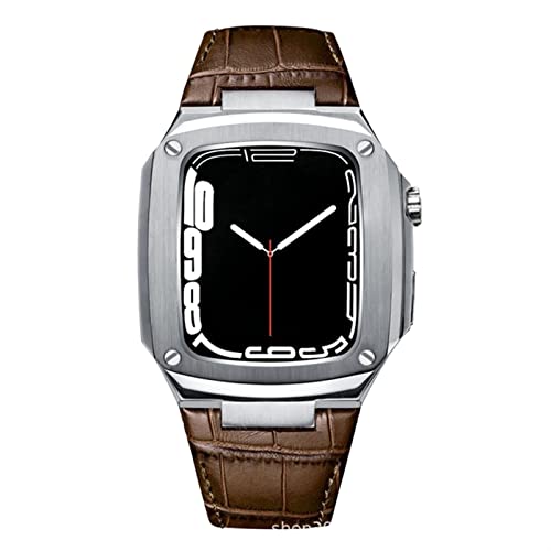 KANUZ Metallgehäuse und Lederarmband für Apple Watch Serie 8, 45 mm, 41 mm, Modifikationsset, luxuriöses Kalbslederband für iWatch SE 7, 6, 5, 4 (Farbe: P, Größe: 40 mm) von KANUZ