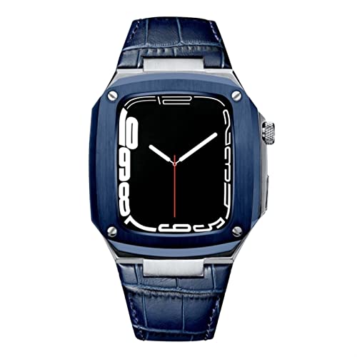 KANUZ Metallgehäuse und Lederarmband für Apple Watch Serie 8, 45 mm, 41 mm, Modifikationsset, luxuriöses Kalbslederband für iWatch SE 7, 6, 5, 4 (Farbe: R, Größe: 40 mm) von KANUZ