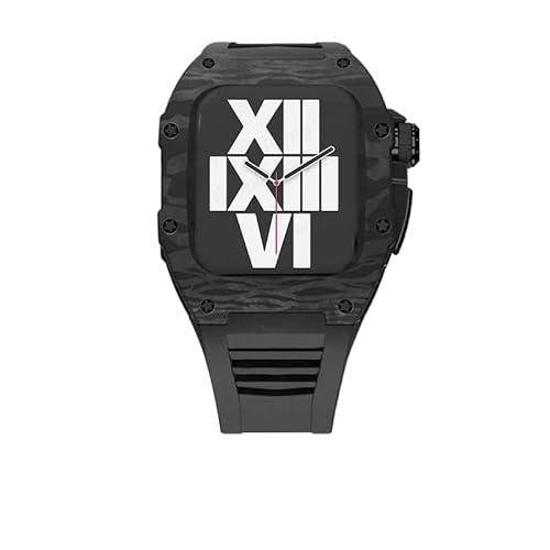KANUZ Modifikationsset Band für Apple Watch Serie 7 SE 6 5 4 Mod Luxus Metallrahmen iWatch 45 mm 44 mm Gummiband + Kohlefaser-Gehäuse (Farbe: G, Größe: 44 mm für 6/5/4/SE) von KANUZ