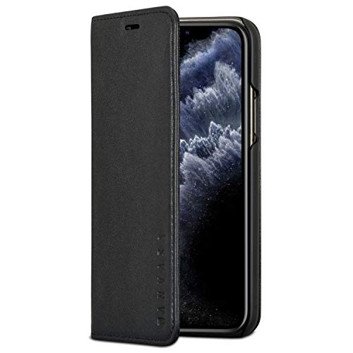 KANVASA Lederhülle iPhone 11 Pro Leder Case Schwarz Ledertasche Pro Luxus Echtleder Hülle Tasche Flip Cover für das Original iPhone 11 Pro (5,8 Zoll) - Schlankes Design mit Magnetverschluss von KANVASA