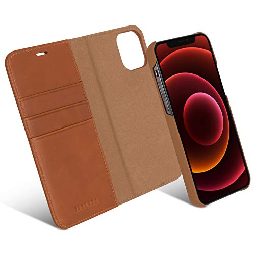 KANVASA iPhone 12 Hülle/iPhone 12 Pro Leder Case Lederhülle 2 in 1 braun Luxus Echtleder Cover Handyhülle für Original iPhone 12/12 Pro (6,1 Zoll) - Kabelloses Laden Qi möglich von KANVASA