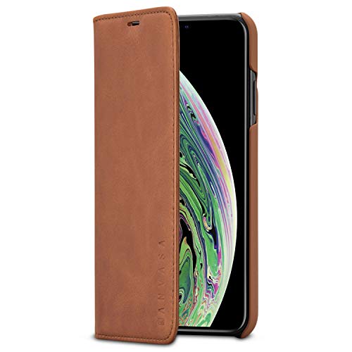 KANVASA iPhone XS Max Lederhülle Leder Case Ledertasche Braun Pro Echtleder Hülle Tasche Flip Cover für Original Apple iPhone XS Max/iPhone 10S Max - Schlankes Design mit Magnetverschluss von KANVASA