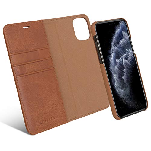 KANVASA iPhone 11 Pro Flip Case Ledertasche 2 in 1 Lederhülle Braun Luxus Echtleder Cover Leder Tasche für Original iPhone 11 Pro (5,8 Zoll) - Kabelloses Laden Qi mit Hülle möglich von KANVASA