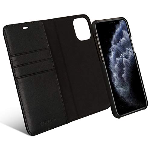 iPhone 11 Pro Flip Case Ledertasche 2 in 1 Lederhülle Schwarz - KANVASA Luxus Echtleder Cover Leder Tasche für Original iPhone 11 Pro (5,8 Zoll) - Kabelloses Laden Qi mit Hülle möglich von KANVASA