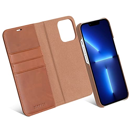 iPhone 13 Pro Hülle Leder Case Lederhülle 2 in 1 braun - KANVASA Luxus Echtleder Cover Handyhülle für Original iPhone 13 Pro (6,1 Zoll) - Kabelloses Laden Qi möglich von KANVASA