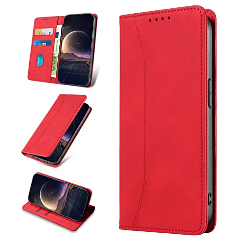 KANVOOS Handyhülle für Huawei P30 Lite Hülle, Premium PU Leder Flip Klappbar Stoßfeste Schutzhülle [Kartenfächern], Wallet Case Hülle für Huawei P30 Lite (Rot) von KANVOOS