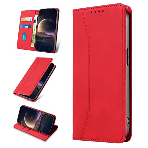 KANVOOS Handyhülle für Oppo Find X3 Lite 5G Hülle, Premium PU Leder Flip Klappbar Stoßfeste Schutzhülle [Kartenfächern], Wallet Case Hülle für Oppo Find X3 Lite 5G (Rot) von KANVOOS