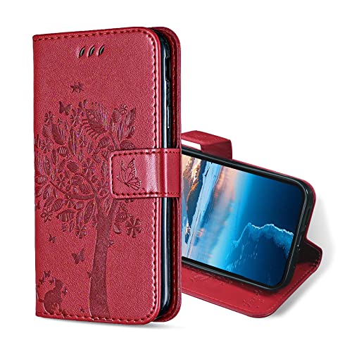 KANVOOS Handyhülle für Xiaomi Redmi 10C Hülle, PU Leder Schutzhülle mit Kartenfach, Flip Case Klappbar Stoßfeste Hülle für Redmi 10C (Rot) von KANVOOS