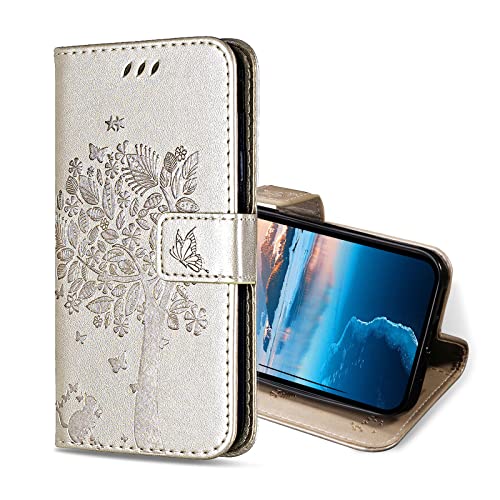KANVOOS Handyhülle für iPhone XS Max Hülle, PU Leder Schutzhülle mit Kartenfach, Flip Case Klappbar Stoßfeste Hülle für iPhone XS Max (Gold) von KANVOOS