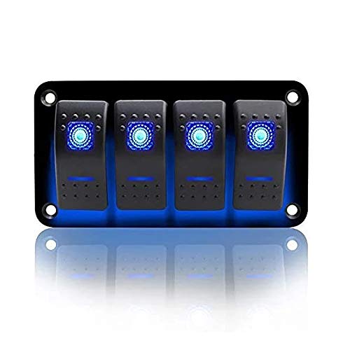 KAOLALI 4 Gang Wippschalter Panel 12V/24V Schalter Panel EIN Aus Wasserdicht Kippschalter Panel für Boot Wohnmobil Auto LKW Anhänger Yacht (blau) von KAOLALI