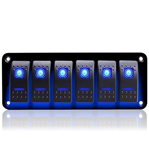 KAOLALI 6-Gang-Kippschalter, ON-OFF, IP65, wasserdicht, 12 V, 24 V, LED-Kippschalter, für Boot, Wohnmobil, Auto, LKW, Anhänger, Yacht (blau) von KAOLALI