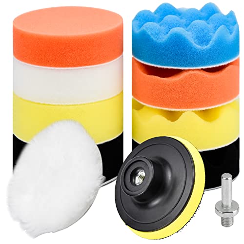 11tlg Polierschwamm Auto Set 80mm Polierschwämme Polieren Pad Schwamm mit Polierpad Polierpad Set und Polierfell Polierset Polierteller Kit Polieraufsatz Akkuschrauber für Polieren Schleifen Wachsen von KAONESS