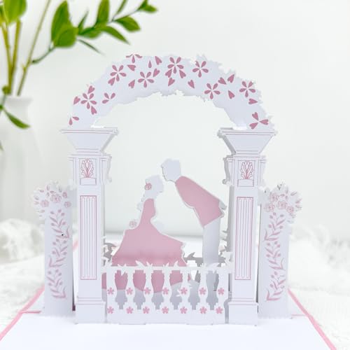 KAOTPO Pop Up Karte Hochzeit, Pop-up-Hochzeitskarte für Hochzeiten, Jubiläen, Heiratsanträge und Liebeserklärungen, Pop up Hochzeitskarte zum Valentinstag (rosafarben und weiß) von KAOTPO