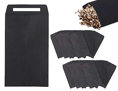 KAPSING 100 Stück Schwarze Kleine Tüten Kraftpapier Selbstklebende Samentütchen Mini Umschläge für Samen, Löhne, Münzen(10 x 6 cm/3,9 x 2,4 Zoll) von KAPSING