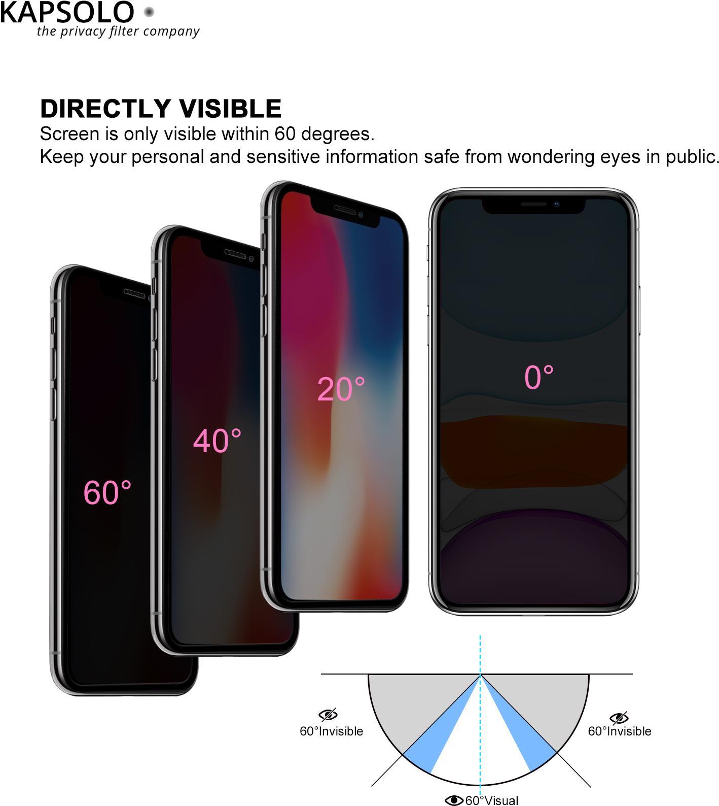 KAPSOLO Blickschutzfilter Displayglas - vollflächiges gehärtetes Privacy Schutzglas / Temperglas mit abgerundete Kanten - schützen sie ihre sensiblen und privaten Daten vor unerwünschten Blicken für Apple iPhone 11 Pro Max / XS Max (KAP30291) von KAPSOLO