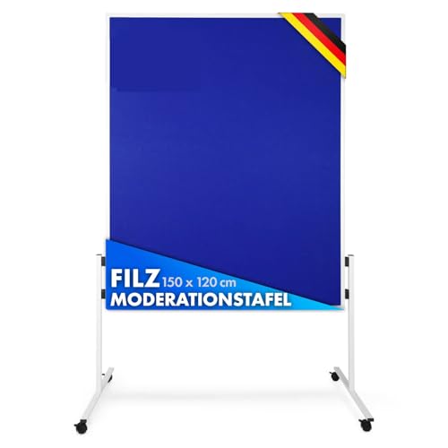 KARAT Filz Moderationstafel Metaplanwand mit feststellbaren Rollen | Filztafel Pinnwand | Moderationswand Doppelseitig nutzbar | Stabiler Metallrahmen (150 x 120 cm, Blau, Einteilig) von KARAT