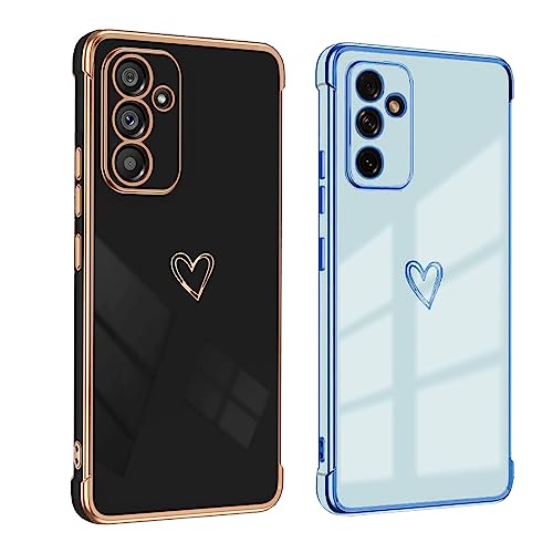 KARELIFE 2 Stück Handyhülle für Samsung Galaxy A54 5G Hülle Herz, Mädchen Liebe Muster Galvanisierte Schutzhülle Kameraschutz Weich TPU Silikon Stoßfest Bumper Dünn - Schwarz, Blau von KARELIFE