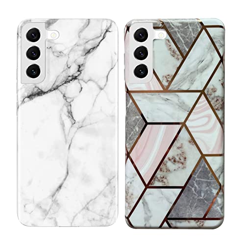 KARELIFE 2 Stück Marmor Hülle für Samsung Galaxy S22, Slim Dünn Silikon Handyhülle Weich TPU Schutzhülle Kratzfest Stoßfest Case Marble Muster - Rosa und Weiß von KARELIFE