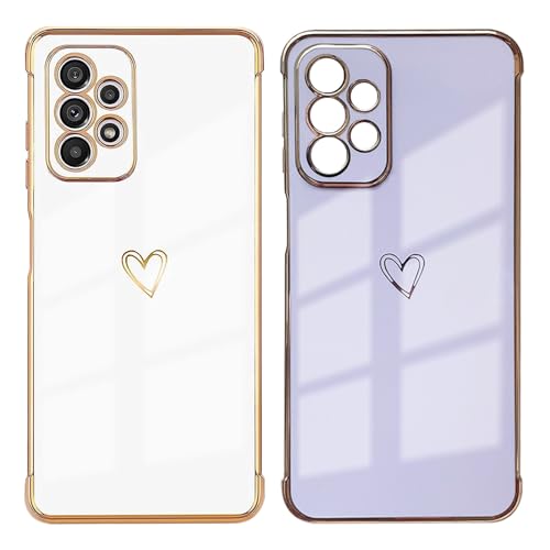 KARELIFE 2 Stück für Samsung Galaxy A13 4G Hülle Herz, Samsung A13 4G Handyhülle Mädchen Liebeherz Galvanisierte Schutzhülle Weich TPU Silikon Stoßfest Case mit Kameraschutz - Violett & Weiß von KARELIFE