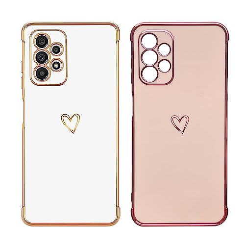 KARELIFE 2 Stück für Samsung Galaxy A23 4G/5G Hülle Herz, Handyhülle Samsung A23 Mädchen Liebe Muster Galvanisierte Schutzhülle Weich TPU Stoßfest Dünn Case mit Kameraschutz - Rosa & Weiß von KARELIFE