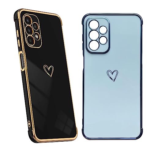 KARELIFE 2 Stück für Samsung Galaxy A23 5G Hülle Herz, Samsung Galaxy A23 4G Handyhülle Mädchen Liebe Galvanisierte Schutzhülle Kameraschutz Weich TPU Silikon Stoßfest Bumper Dünn - Schwarz, Blau von KARELIFE