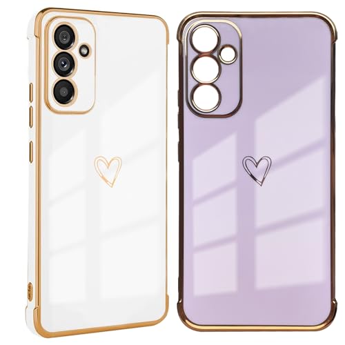 KARELIFE 2 Stück für Samsung Galaxy A55 5G Hülle Herz, Handyhülle Samsung A55 5G Mädchen Liebe Galvanisierte Schutzhülle Weich TPU Stoßfest Case mit Kameraschutz - Violett & Weiß von KARELIFE